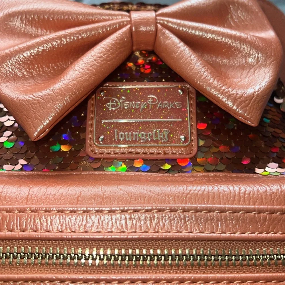 Disney Parks Loungefly Minnie Mouse Sequined Apricot Crush Backpack and Ears - Picture 3 of 8